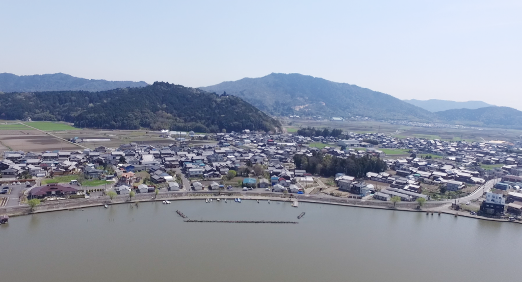 西の湖から見た安土山と安土城跡